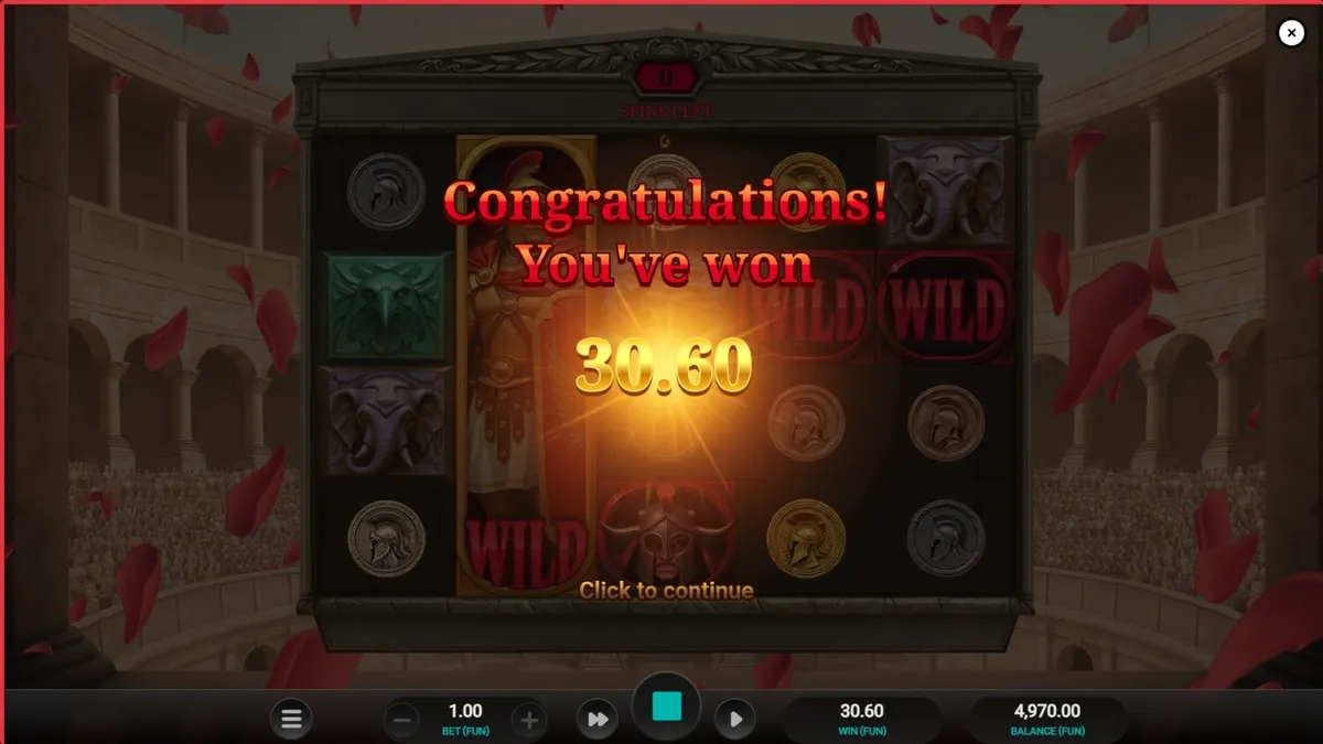 Tela de jogo do slot Arena of Fortune com tema de gladiadores